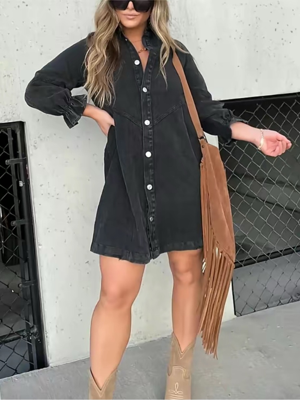 Black Button-Front Shirt Dress - Casual Women's Dress